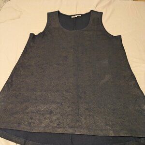 Bryn Walker Sleeveless Tunic Dress M Black Coated Knit Faux Leather Lagenlook